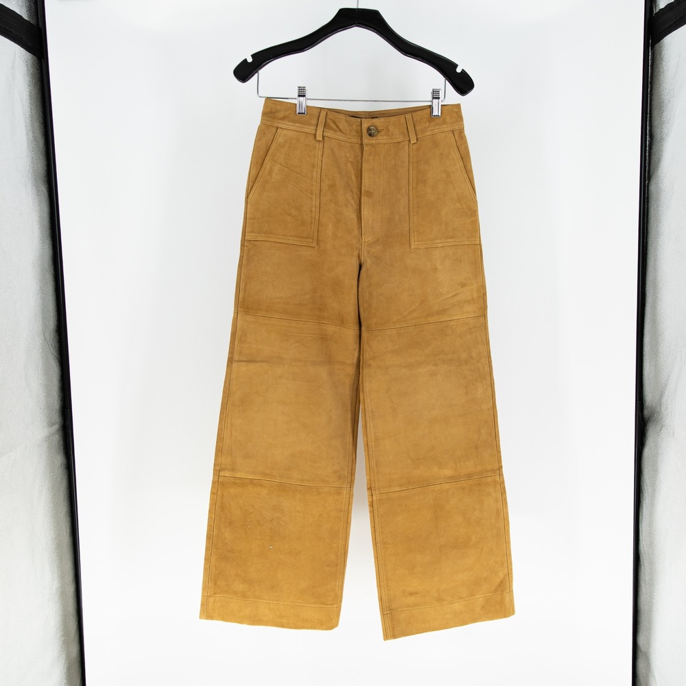 NEW Frye Nadia Genuine Suede Leather Straight Leg Ankle Crop Pants Nutmeg 26